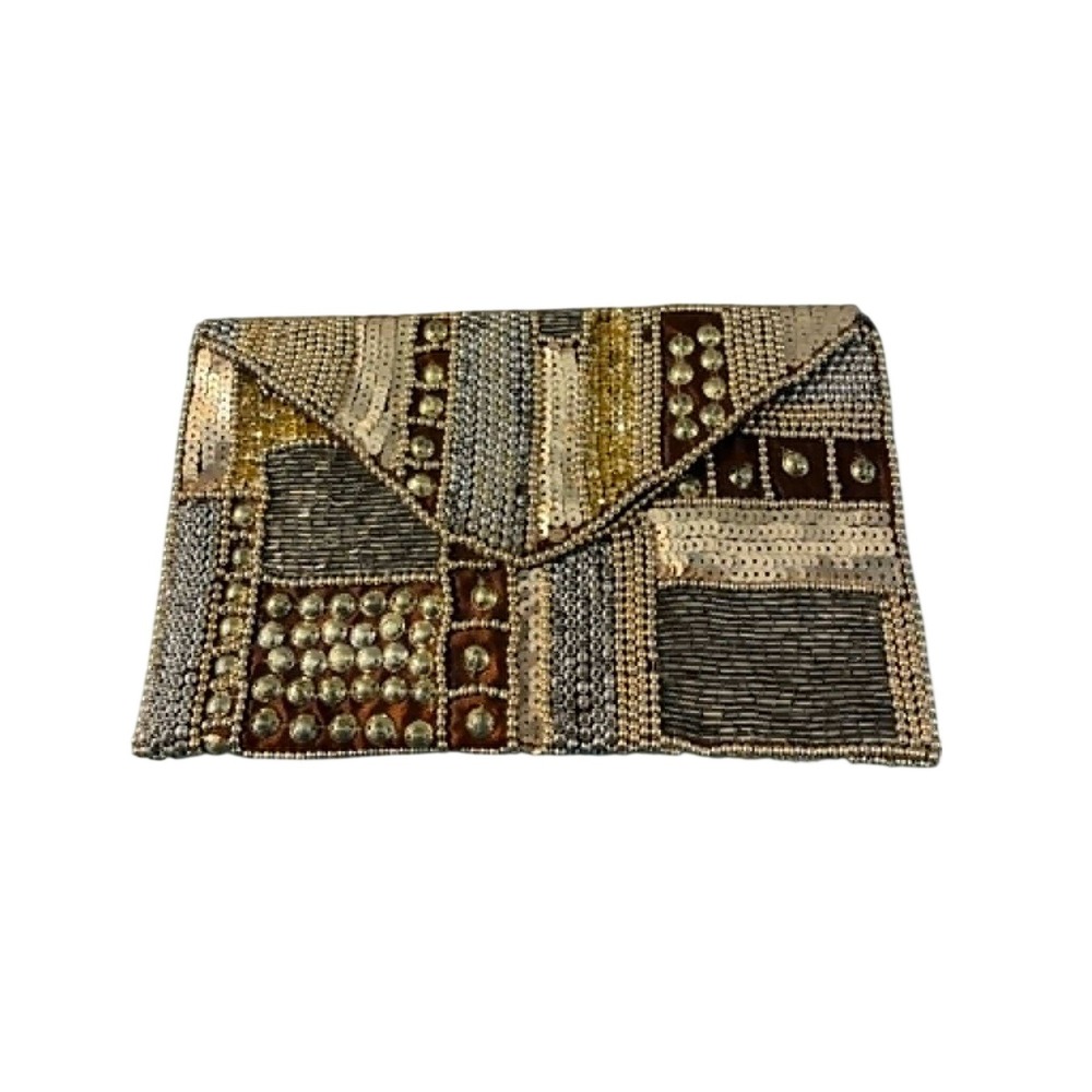 Vintage Envelope Clutch Purse Multicolor Beaded Sequin Patchwork Boho Bag